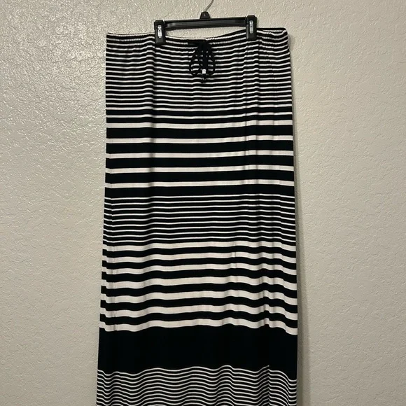Michael Kors Black & White Striped Drawstring Maxi Skirt XL - Picture 1 of 5